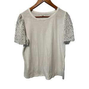 Maurices White Tee Polka Dot Flutter Short Sleeve Crew Neck T-Shirt Size M